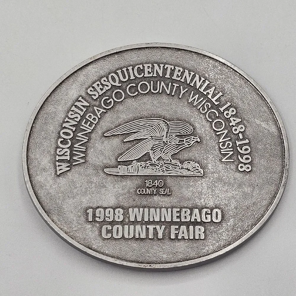 Wisconsin Sesquicentennial Belt Buckle Pewter Eagle 1998 Winnebago County Fair